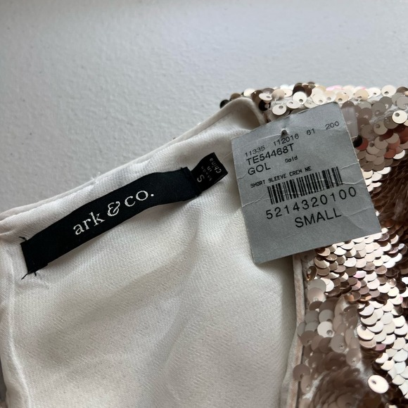Ark & Co Champagne Flip Sequin Top Womens Small Loose Fit Lined TE4468T - Picture 10 of 12
